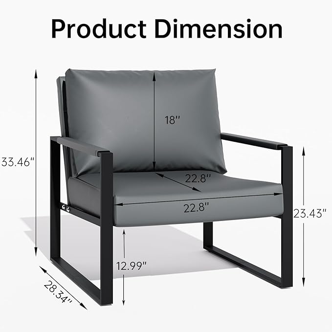 Recaceik Modern Accent Chair Set of 2 Arm Chairs Faux PU Leather Single Large Upholstered Sofa ChairErgonomic Lounge Living Room Chair for Bedroom Waiting Room Office Apartment Small SpaceGrey