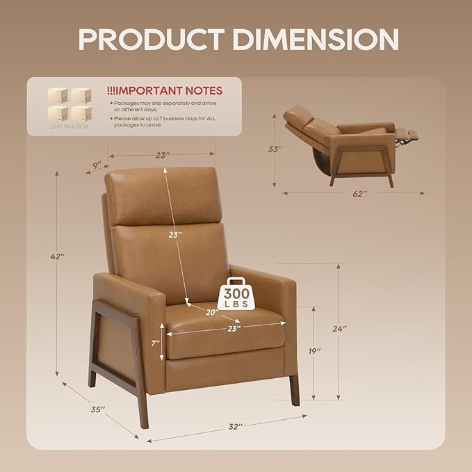 COLAMY Push Back Recliner Chair Set of 2 Upholstered Leather Recliner with Footrest 105-135 Degree Adjustable Comfy Modern Wingback Recliner for Living Room BedroomSmall Spaces Cocoa