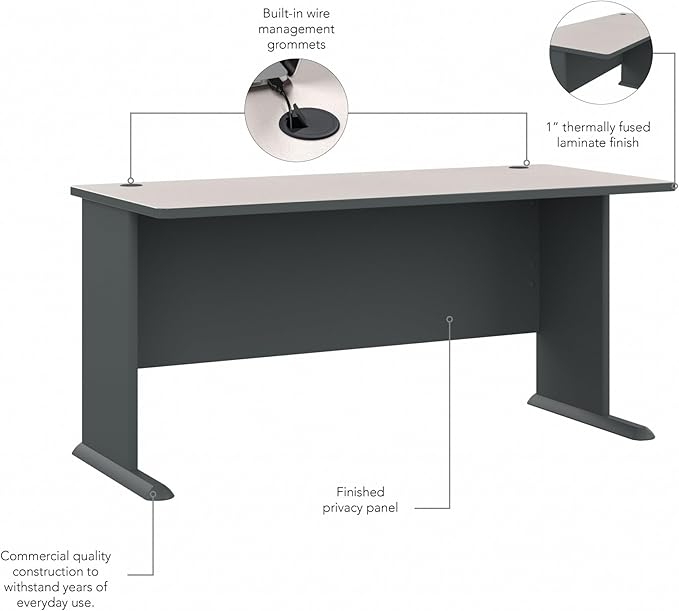 Bush Business Furniture Series A 48W Computer Desk in Natural Cherry and Slate Small Office Table for Home or Professional Workspace