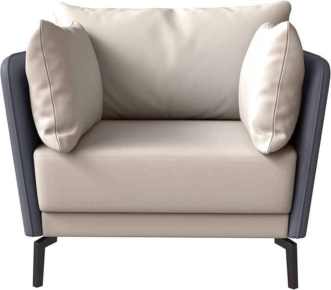 LeisureMod Modern Single-Seater Sofa Couch Contemporary Lounge Accent Side Armchair Upholstered PU Leather with Metal Legs and Foam Filled Seat for Living Room Office Bedroom Luxify Series in Grey