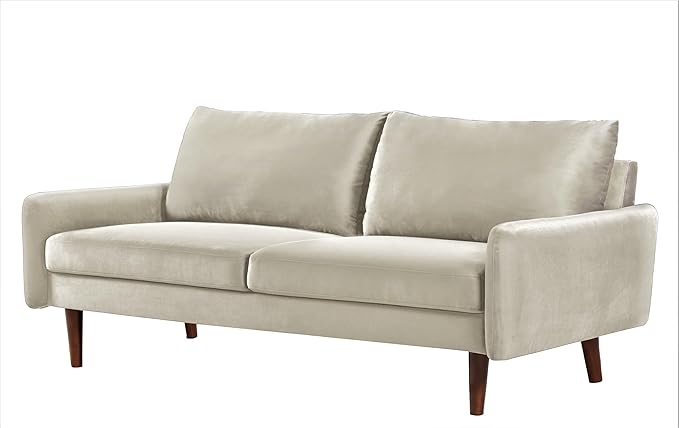 Kent Velvet Sofa for Modern Living Rooms and Compact Spaces Comfy 3 Seater Couch Studio Apartment Furniture with Sleek Design Ivory