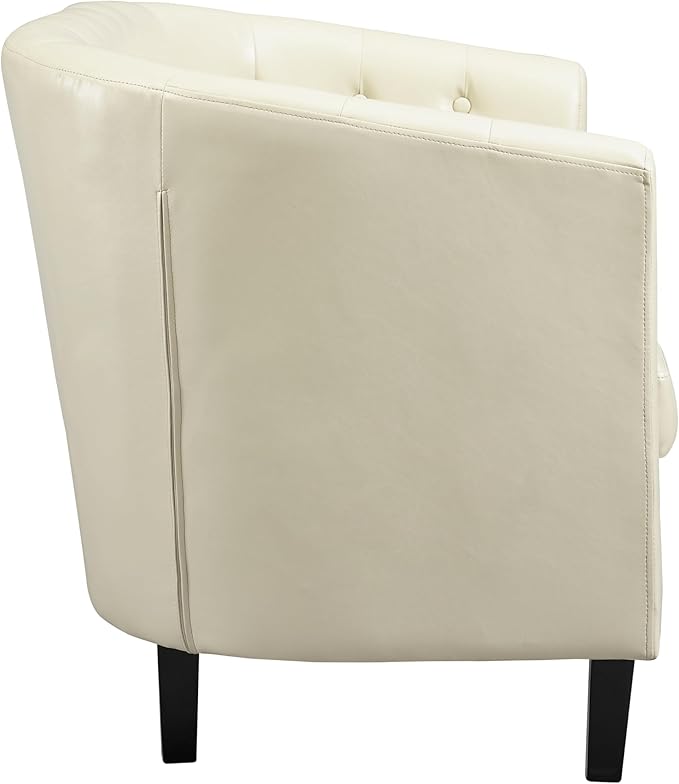 Emma Love Seat Button Tufted Faux Leather Barrel Loveseat Midcentury Modern 2 Seater Sofa Couch Small Loveseat for Small Spaces Bedrooms Couches for Living Room Easy Tool-Free Assembly - Cream