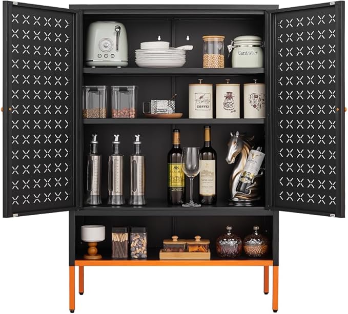 Suitable for Steel Storage cabinets in Living Rooms Kitchens and bedrooms and Office File Cabinet 2 Movable partitions (Hua-Black)