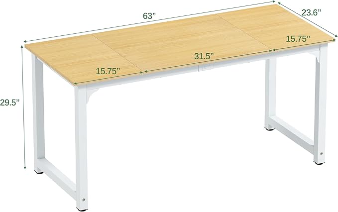 NSdirect Modern Computer Desk 63 Inch Large Office Desk Writing Study Table for Home Office Desk Workstation Wide Metal Sturdy Frame Thicker Steel Legs White