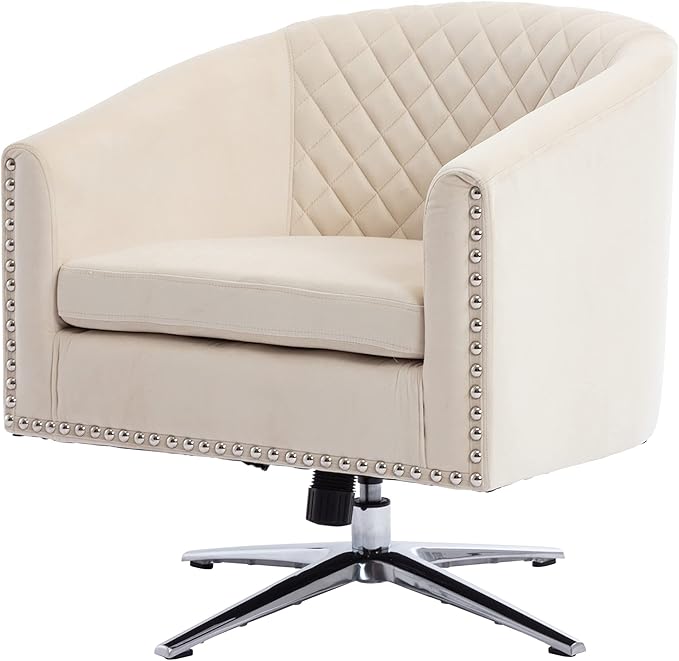 Swivel Barrel Chair Living Room Chair with Nailheads and Metal Base