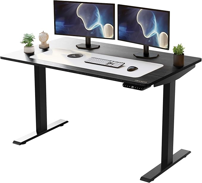 RISE UP dual motor electric standing desk 60x30 black bamboo desktop premium ergonomic adjustable height sit stand up home office computer desk table motorized powered modern furniture small standup