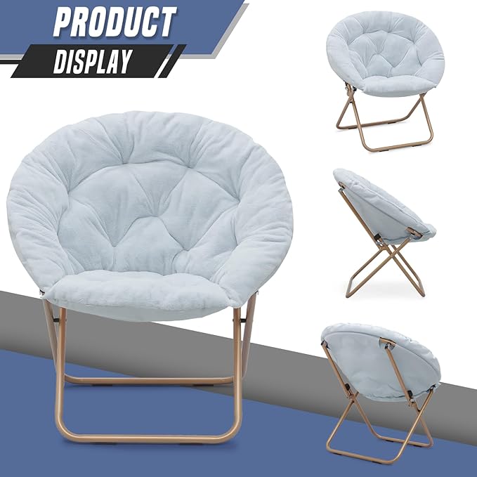 Foldable Oversized Moon Chairs Set of 2 Large Soft Lazy Cozy Comfortable Faux Fur Round Saucer Moon Chairs Set of 2 for Teens and Adults Light Blue