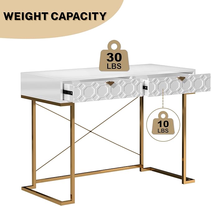 Clihome Console Table with 2 Drawers 42'' Entryway Table with Storage Desktop Sofa Table Hallway with Golden Legs and X-Shaped Bracket