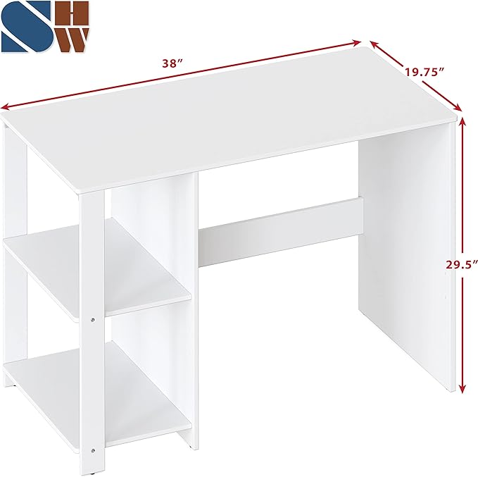 SHW 38-Inch Home Office Computer Desk with Shelves White