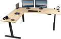VIVO Electric Height Adjustable 83 x 60 inch Corner Stand Up Desk 2 Light Wood Solid Table Tops Black Frame Memory Controller L-Shaped Workstation 3E Series DESK-KIT-3E8BC