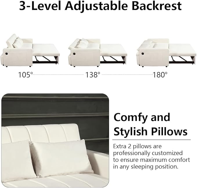 Convertible Chair Bed - Sleeper Sofa Bed with Pillow Pull Out Sleeper Bed with Adjustable Backrest Multi-Functiona Lounge Chair with Modern Linen Fabric for Living Room Apartment