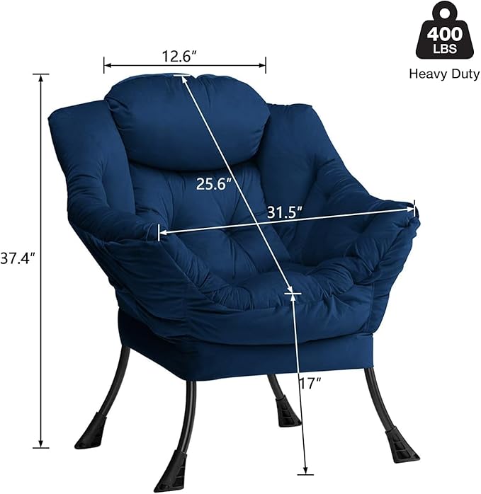 HollyHOME Lazy Chair with Armrest and Side Pocket Comfy Accent Lounge ChairLeisure Sofa Armchair for Living Room Bedroom Dorm or Small Spaces Oversized Reading Sofa ChairVelvet Royal Blue