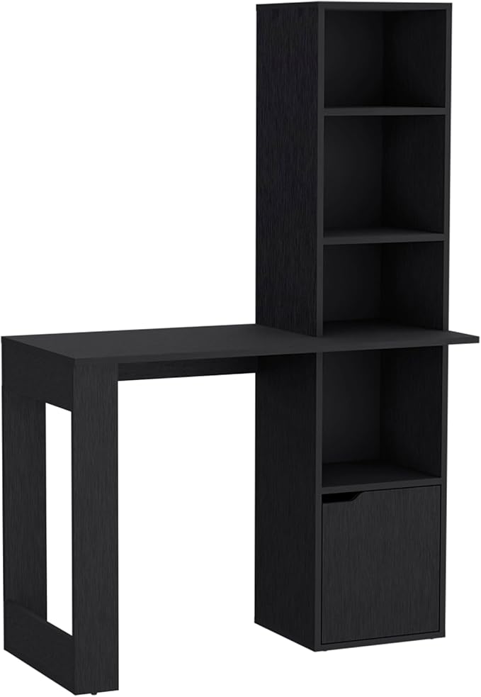 Computer Desk Home Office Desk Computer Desk with 1-Cabinet and 4-Tier Bookcase for Study and Home Office