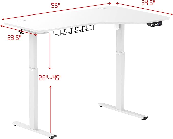 SHW 55-Inch Large Electric Height Adjustable L-Shaped Standing Desk with Right Facing Corner White