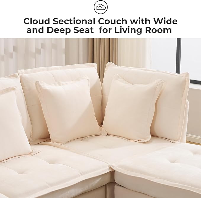 133'' Modular Sectional Sofa Oversized U Shaped Couch with Storage Ottoman Comfy Chenille Sofa with Deep Seat 6 Seat Convertible Couches with Throw Pillows for Living Room Beige