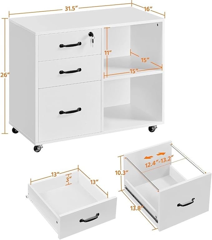 Mobile File Cabinets File Cabinet Mobile Letter Size Organization Unit Lateral Filing Printer Stand for Home and OfficeWhite(White)