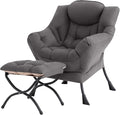 Tiita Lazy Chair with Ottoman Gray Modern Large Accent Chair Comfy Leisure Sofa Armchair with Ottoman Reading Chair with Footrest for Bedroom Living Room Dorm Rooms Garden Dark Grey