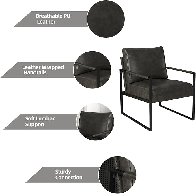 INZOY Accent Arm Chair with Metal Frame Set of 4 Comfy Living Room Chair with Plump Backrest and Cushion Mid Century Modern Chair with Sturdy Structure Easy to Clean Dark Grey