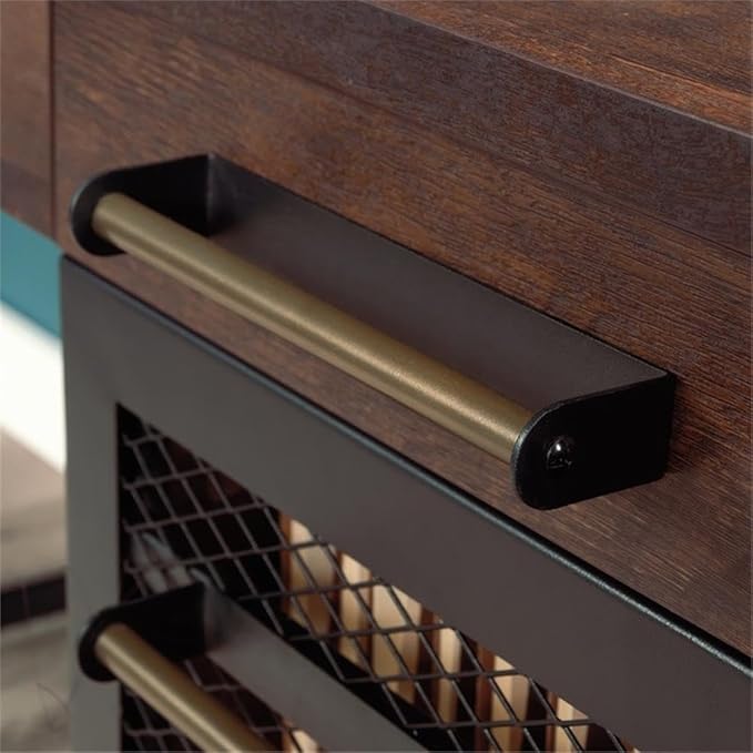 Pemberly Row Engineered Wood Computer Desk with Hutch Barrel Oak Finish 72 in H x 48 in W x 23 in D Adjustable Shelves Keyboard Tray File Drawer Industrial Home Office Desk