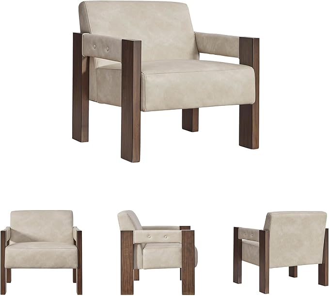 Signature Design by Ashley Adlanlock Contemporary Faux Leather Upholstered Accent Chair Beige &amp Dark Brown