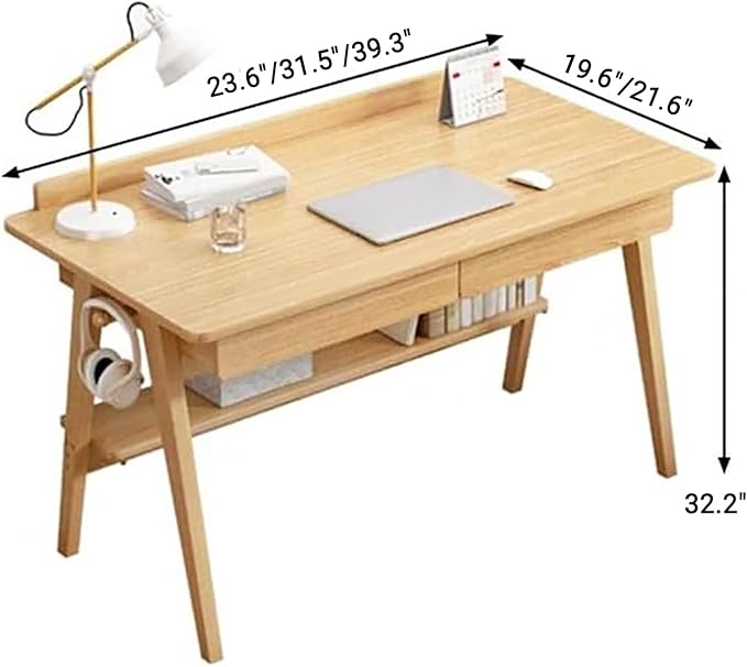 Scandinavian Solid Wood DeskSmall Home Office Desk with Drawers and ShelvesWriting Desk WorkstationContemporary Computer Desk Study Desk Table