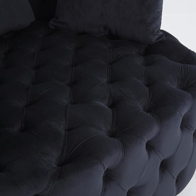 Setawix 40.6 W Round Barrel ChairModern Velvet Upholstered Accent Arm Chairs for Living RoomButton Tufted Club Chair OversizedLuxury Single Lounge Sofa Chair for BedroomOfficeHotel (Black)