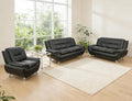 Black Leather Sectional Sofa Couch Set Living Room Furniture Sets Faux Leather Sofa Couches with Metal Feet Easy Clean 2 Sofas &amp 1 Chair Set for Living Room/Office/Dorm/Club 3+3+1 Black#2