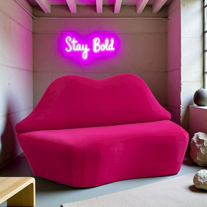 Hot Pink Velvet Loveseat with Sculpted Back A Unique Lips Sofa Design