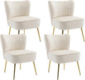 KCC Modern Velvet Upholstered Accent Chair Set of 4Mid Century Living Room Chairs with Golden LegsComfy Armless Chair Wingback Single Sofa Side Chair for BedroomBeige