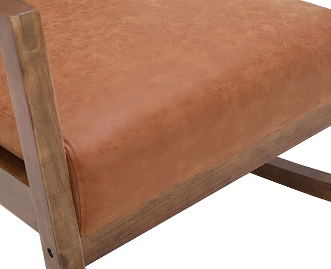 VESCASA Upholstered Faux Leather Rocking Chairs with Channel-Tufted Back Mid-Century Modern Comfy Rockers with Black Walnut Wood Frame for Nursery Living Bedroom Indoor Set of 2 Burnt Orange