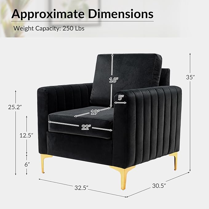 Modern Upholstered Velvet Accent Chair Velvet Armchair Club Chair with Gold Metal Legs Mid-Century Barrel Leisure Comfy Reading Chair for Livingroom Bedroom