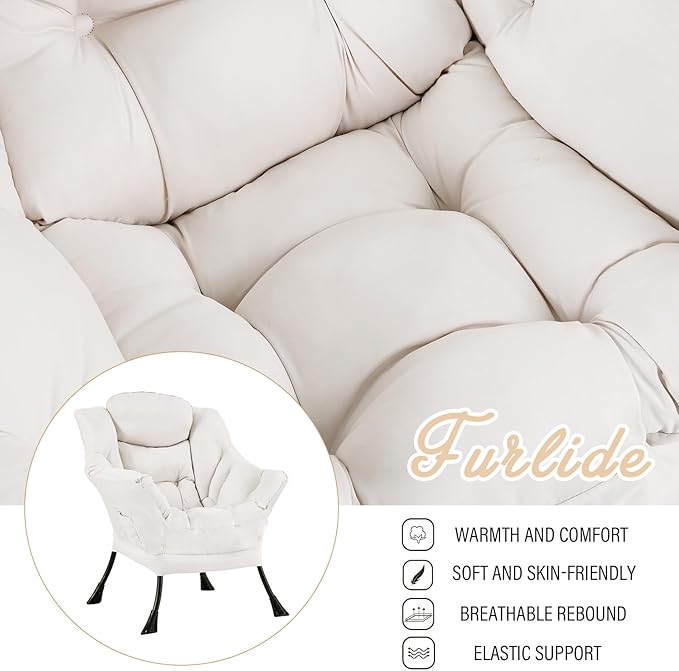 Lazy Chair for Living Room Modern Accent Chairs with Armrests Beige Armchairs with Side Pocket Cozy Lazy Sofa for Reading Balcony Bedroom Dorm Small Spaces