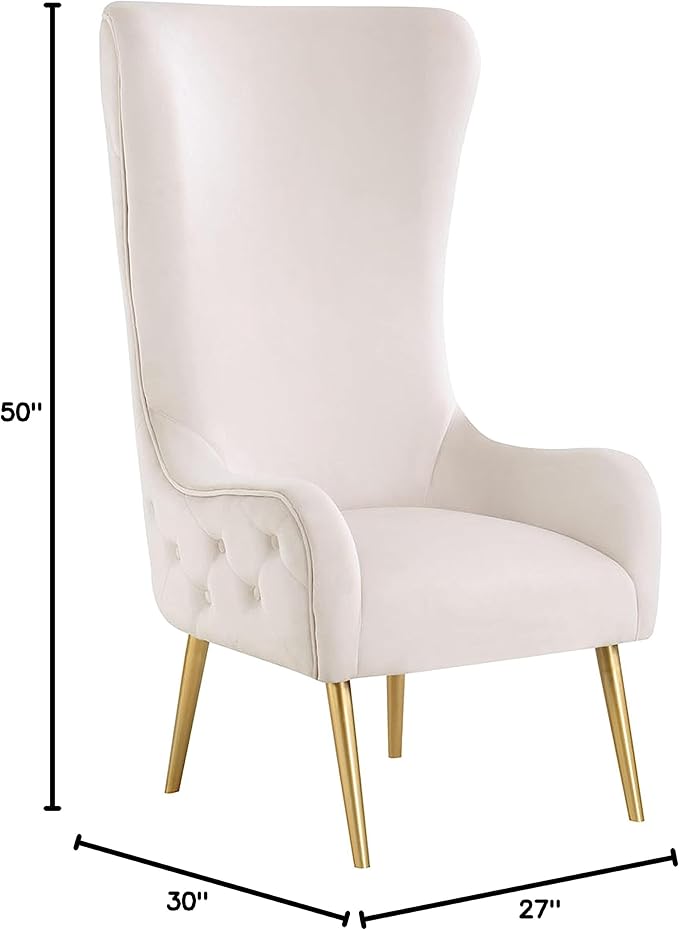 Best Master Furniture Venetian 50 High Back Tufted Velvet Accent Chair Wingback Lounge Armchair with Gold Legs and Upholstered Button Detailing for Living Room Bedroom or Office (Cream)