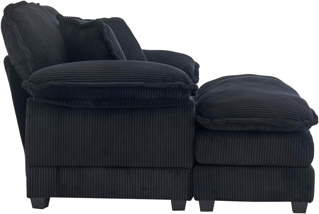 TTK Oversized Chaise Lounge Chair with Ottoman - 39.17 Wide Modern Sleeper Sofa for Living Room Bedroom &amp Office - Deep Seat Sectional Couch with Pillow Comfortable Reading ChairBlack