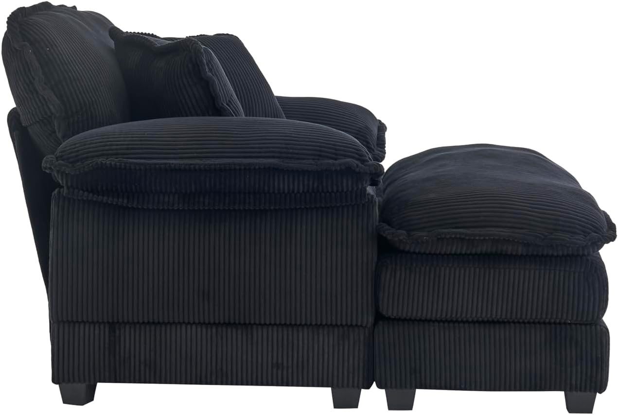 TTK Oversized Chaise Lounge Chair with Ottoman - 39.17 Wide Modern Sleeper Sofa for Living Room Bedroom &amp Office - Deep Seat Sectional Couch with Pillow Comfortable Reading ChairBlack