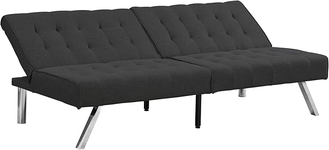 Sofa Adjustable Couch Sleeper Sofa Bed for Living RoomLoveseat Upholstered Modern Convertible FutonFaux Linen Black