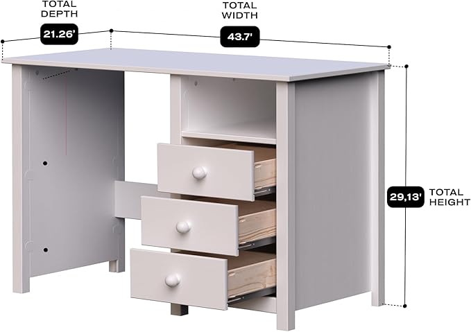From the Tree Furniture Solid Wood Desk with Drawers – Compact Study Desk for Kids &amp Adults Space-Saving Home Office Writing Table Real Pine Construction