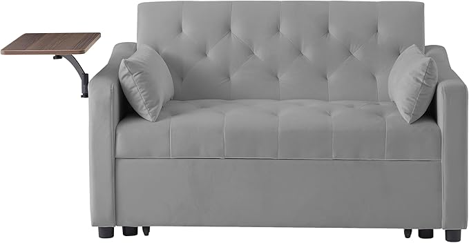 3-in-1 Convertible Sleeper Sofa Bed Pullout Couch with 360° Swivel Side Table Modern Chenille Fabric Easy to Assemble Folding Loveseat Sofa Bed for Living Room &amp Guest Room