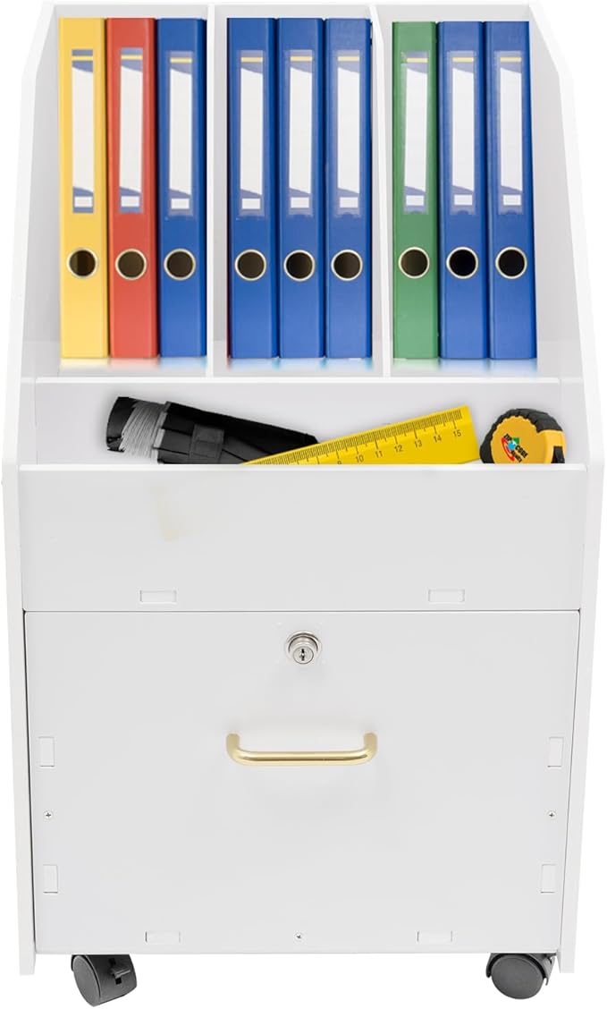 LOYALHEARTDY Mobile PVC File Cabinet with Lock Under Desk Rolling File Cabinets for Home Office Classrooms (White)