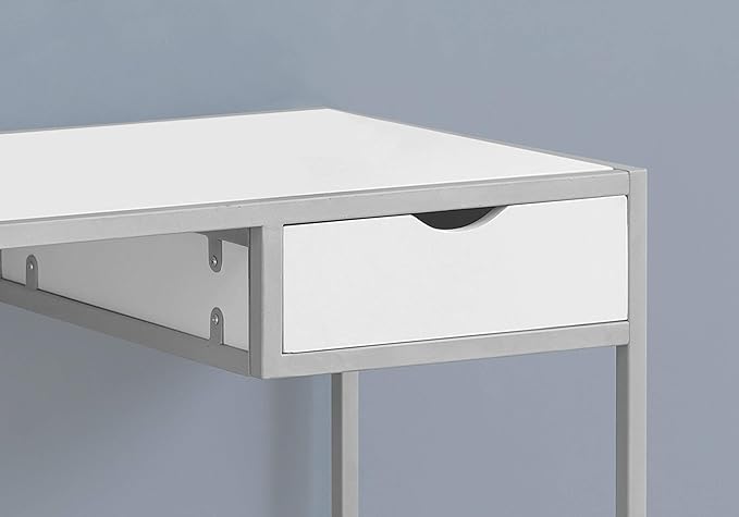 Computer Desk Home Office Laptop Storage Drawer 42 l Work White Laminate Black Metal Contemporary Modern