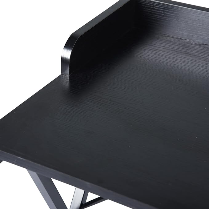 Homy Casa Modern Black Computer Desk with X-Frame Metal Legs 39.4 x 19.7 Writing Table Raised Edge Minimalist Home Office Workstation
