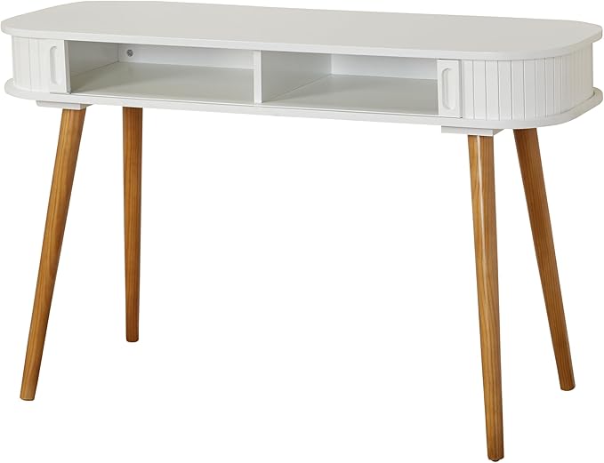 Edie Mid-Century Home Office Desk Entryway Table White/Walnut