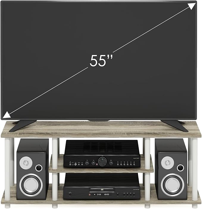 Furinno Turn-N-Tube No Tools 3D 3-Tier Entertainment TV Stand up to 50 inch TV Round Tubes Oak