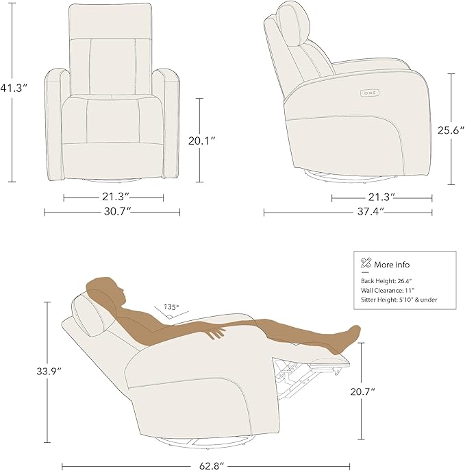 CHITA Genuine Leather Power Swivel Glider Recliner Chair for Adults FSC Certified Electric Nursery Rocker Recliner Chair for Living Room Navy Blue