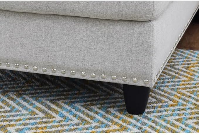 Ball &amp Cast 98 L Shaped Sectional Couch with Chaise Linen Upholstered Modular Sectional Sofa with Pillows and Cup Holders5 Seater Comfy SofaNailhead Trim Designfor Living RoomApartmentBeige