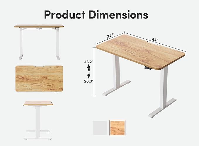 BANTI Small Electric Standing Desk Stand up Height Adjustable Home Office Table Sit Stand Desk with Splice Board 44x24 Light Rustic Brown Top
