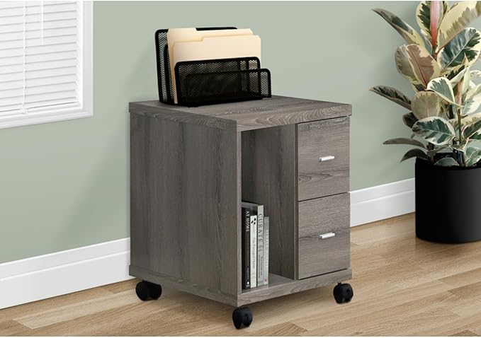Hassyee Modern Office Mobile File Cabinet with 4 Hooded Casters Contemporary Rolling File Storage Cabinet with 2 Storage Drawers and 1 Open Storage Compartment
