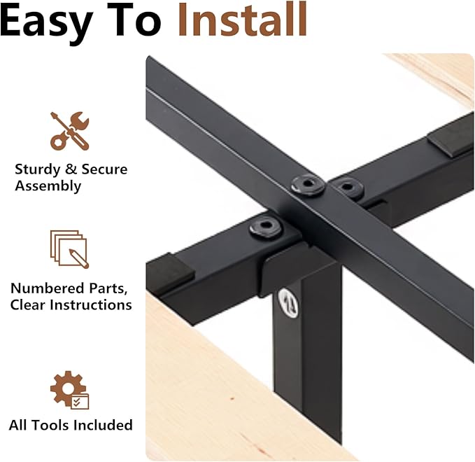 Sweetcrispy Solid Wood Bed Frame - King Size Mattress Foundation with Headboard No Box Spring Needed with 1100LBS Sturdy Wooden Slats Support Noise Free Easy Assembly