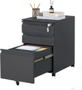 Garvee Mobile Filing Cabinet 3 DrawerUnder Desk File Cabinet with Lock &amp Anti-Tip Wheel Metal Rolling Filing Cabinets for Home Office Organizera4/Letter/Legal Hanging File Folders