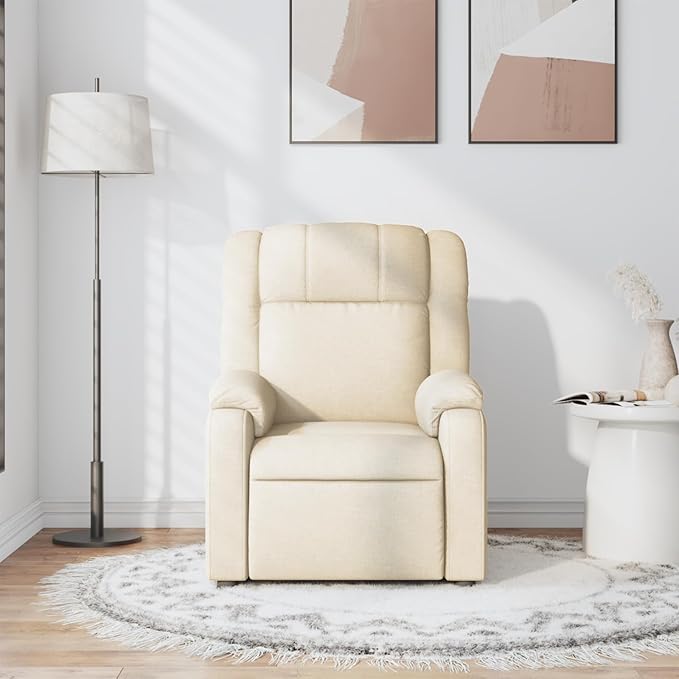 vidaXL Massage Recliner Chair for Living Room Adjustable Recliner with 6-Point Vibration Massage Home Theater Seating with Padded Seat Backrest &amp Side Pocket Cream Fabric